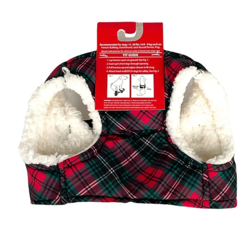SimplyDog Plaid Dog Harness, Red, Green, Cream, Medium